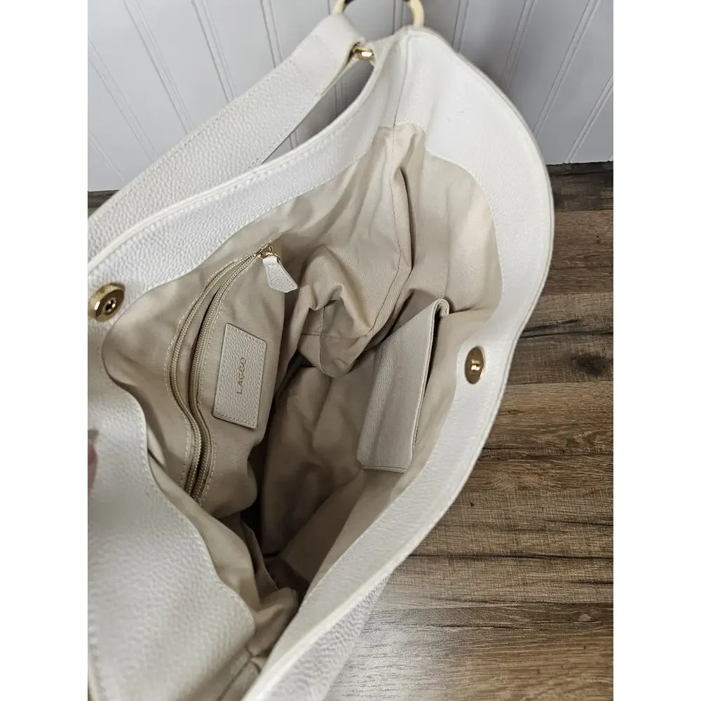 Laggo Leather Shoulder Bag Hobo Cream‎ White Expandable